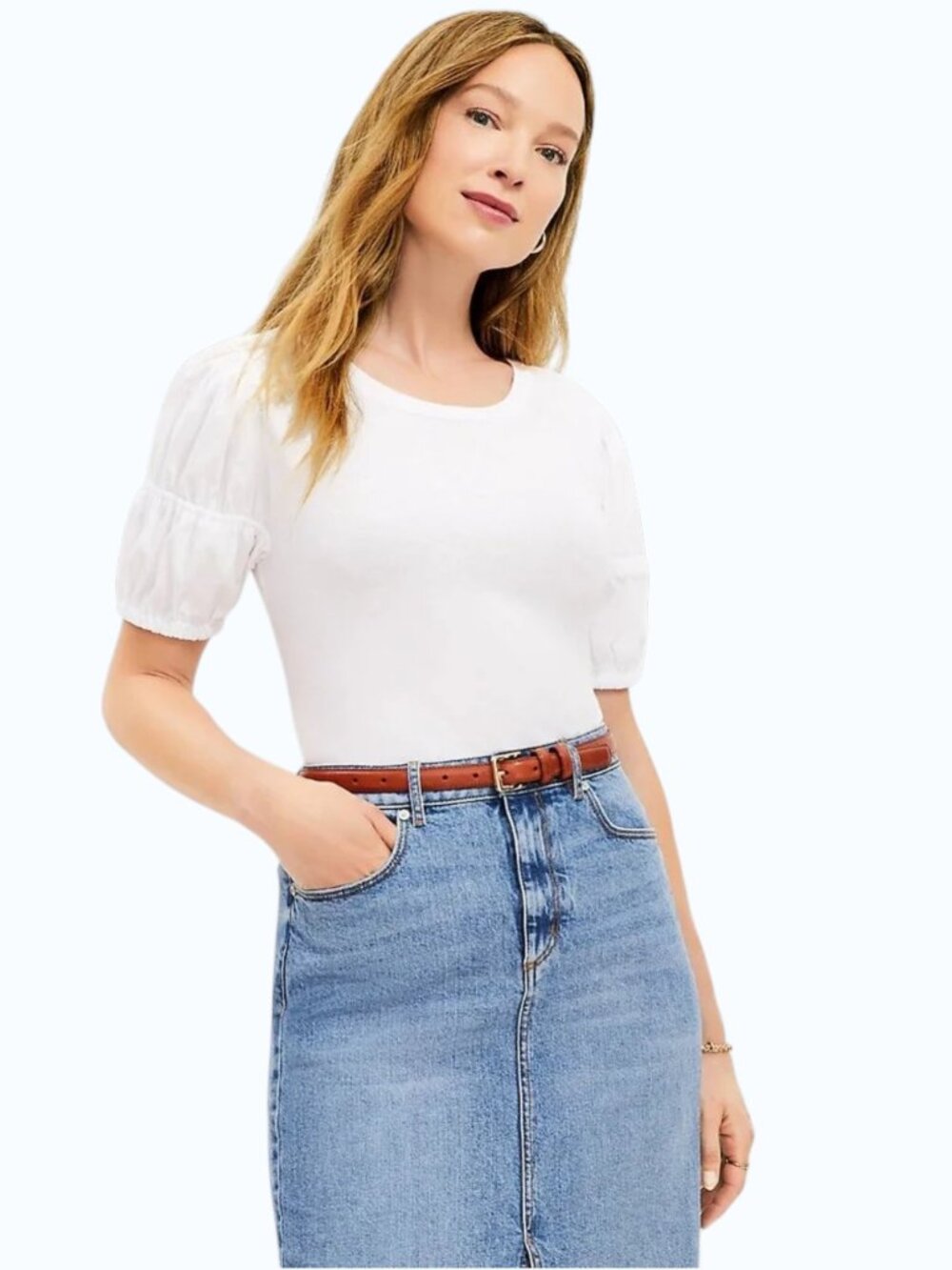 Loft Puff Sleeve White Knit Top Cotton Women's‎ Size S